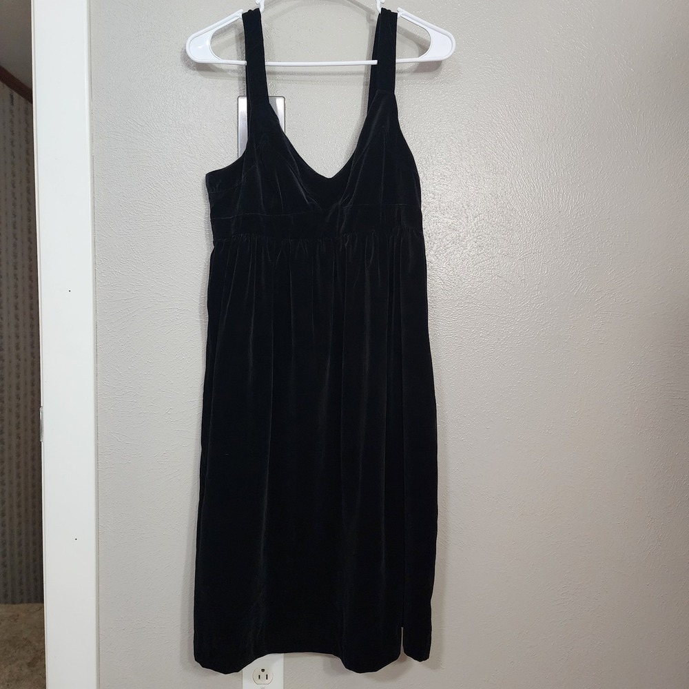 Lands' End Dress Black Velvet Sweetheart Neck Low Sundress‎ Size 12